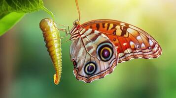 Close-up of a butterfly emerging from a chrysalis. photo