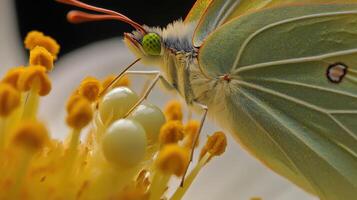 Close-up view of a butterfly on a flower. photo