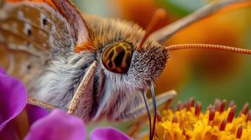 Close-up view of a butterfly's head and thorax. photo
