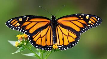 Close-up view of a monarch butterfly on a flower. photo