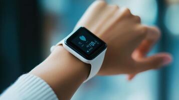 Close-up view of a modern smartwatch on a wrist. photo