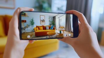 Interior design displayed on a phone screen. photo
