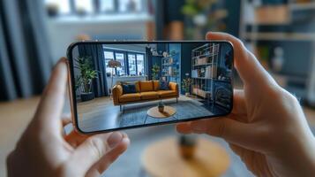 Interior design displayed on a mobile device. photo