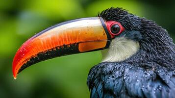 Close-up portrait of a toucan with vibrant colors. photo