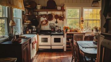 A cozy kitchen interior, displaying rustic charm. photo