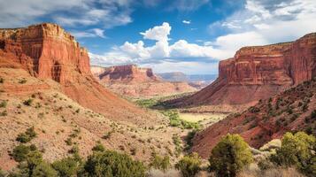 Stunning canyon vista showcasing red rock formations and valley. photo