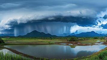 Dramatic landscape view of a stormy countryside. photo