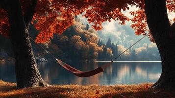 Tranquil autumn scene by a serene lake. photo