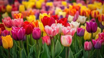 Vibrant colorful tulips in a spring garden. photo