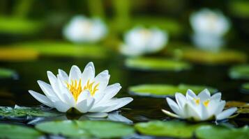 White water lily in the pond photo