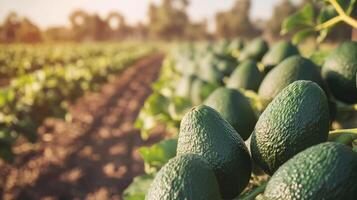Lush avocado harvest in a sunlit field. photo