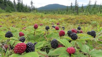 Wild berries cluster in a mountain meadow. photo