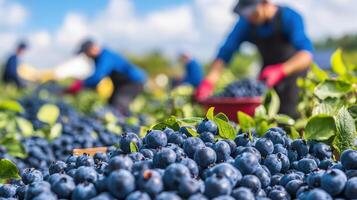 Close-up view of fresh blueberries being harvested. photo