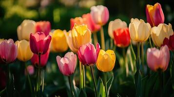 Vibrant tulips in a springtime garden display. photo
