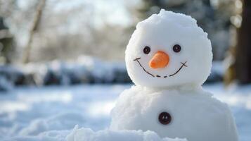 Smiling snow sculpture in winter wonderland. photo