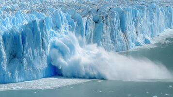 Glacial ice breaking off into frigid water. photo