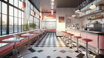 Interior view of a vintage style diner. photo