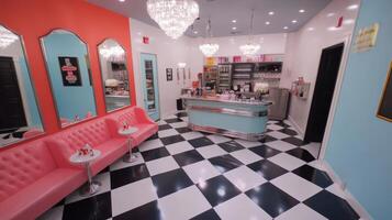 Chic retro style interior of a modern cafe. photo