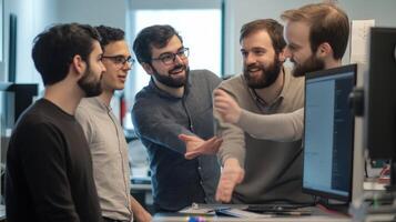 Focused group of colleagues collaborating in a modern office. photo