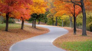 Winding path through colorful autumn foliage. photo