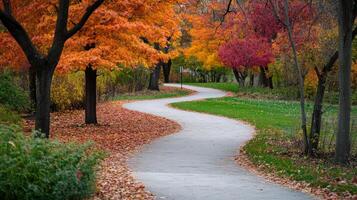 Winding path through a colorful autumn park. photo