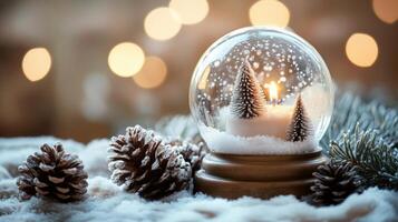 A heartwarming winter scene in a glass globe. photo