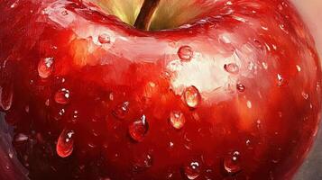 Close-up view of a glistening red with water droplets. photo