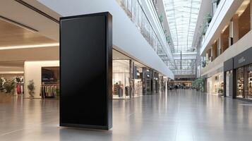 Empty retail display advertisement in a modern shopping mall. photo