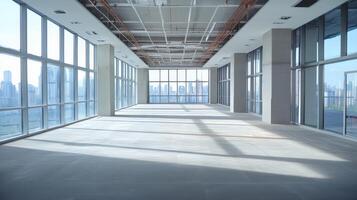 Empty modern office space with city views. photo