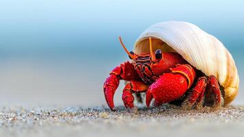 Close-up of a vibrant hermit crab within its seashell. photo