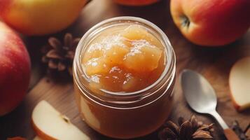 Homemade preserves in a glass jar. photo