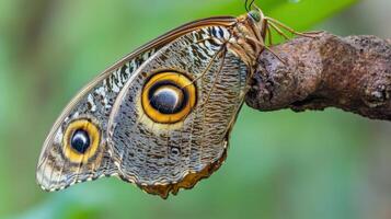 Close-up of a butterfly resting on a branch. photo