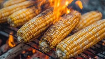 Grilled corn on the cob over hot coals. photo