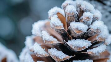 Close-up view of a frosty pine cone. photo
