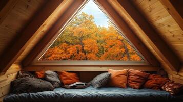 Cozy autumnal alcove with a triangular window. photo
