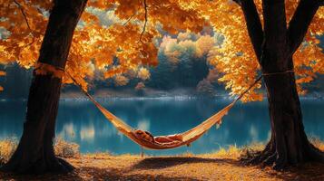 Relaxing autumn scene by a tranquil lake. photo