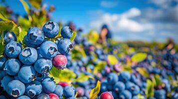 Blueberries are ripe and ready to be picked photo