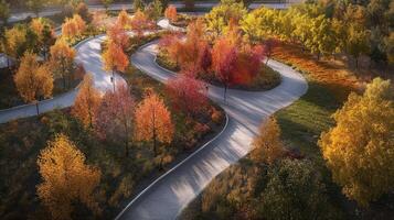 Winding pathways through colorful autumn foliage. photo