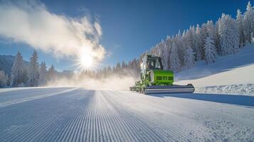 Snowy mountain landscape with a groomed ski run. photo