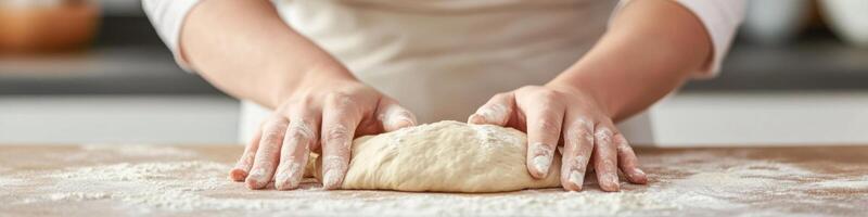 Crafting dough by hand for homemade bread experiences in a warm kitchen setting photo
