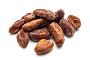 Cacao nibs isolated on a clean white background showcasing natural texture and color photo