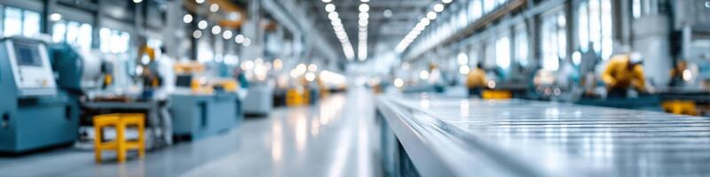 Dynamic assembly of drilling machines in a busy factory environment with clear space for added text photo