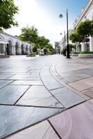 Natural patterned paving creates a vibrant atmosphere in a spacious urban setting photo