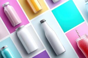 Exploring the vibrant nuances of addiction through a colorful collage filled with empty beverage containers photo