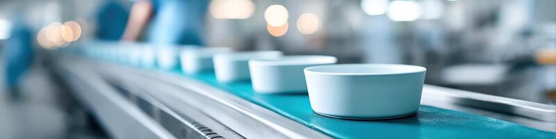 Dynamic production of disposable dinnerware in a bright factory setting photo