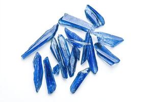 High-quality kyanite mineral samples showcasing vibrant blue color and sharp detail on a white background photo