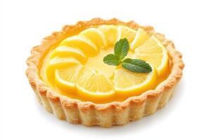 Indulge in the delightful flavors of a lemon tart with fresh lemon slices photo