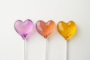 Heart-shaped lollipops create a sweet, vibrant display perfect for valentine day celebrations with a burst of color and joy photo