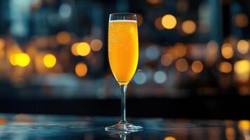 Sparkling champagne cocktail in a festive, blurred background. photo