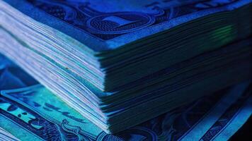 Currency notes under uv light macro lens capture forensic analysis showcasing value and security authenticity explained photo